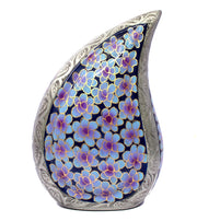 eSplanade Cremation Urn Memorial Human Ashes Container Jar Pot | Burial Funeral Urns | Teardrop Cremation Urn - Teardrop Shape Violet Flowers - 10 Inches