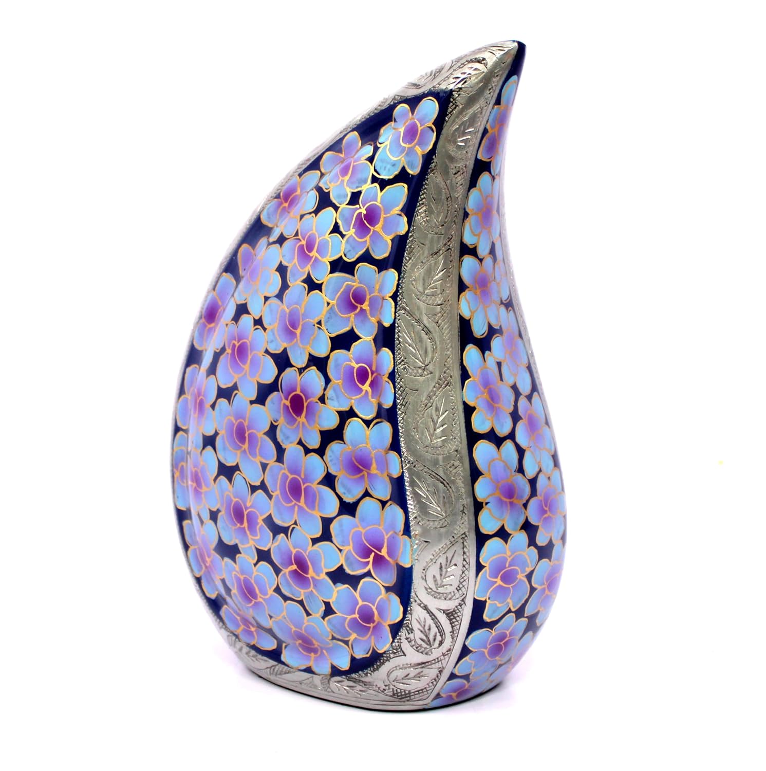 eSplanade Cremation Urn Memorial Human Ashes Container Jar Pot | Burial Funeral Urns | Teardrop Cremation Urn - Teardrop Shape Violet Flowers - 10 Inches