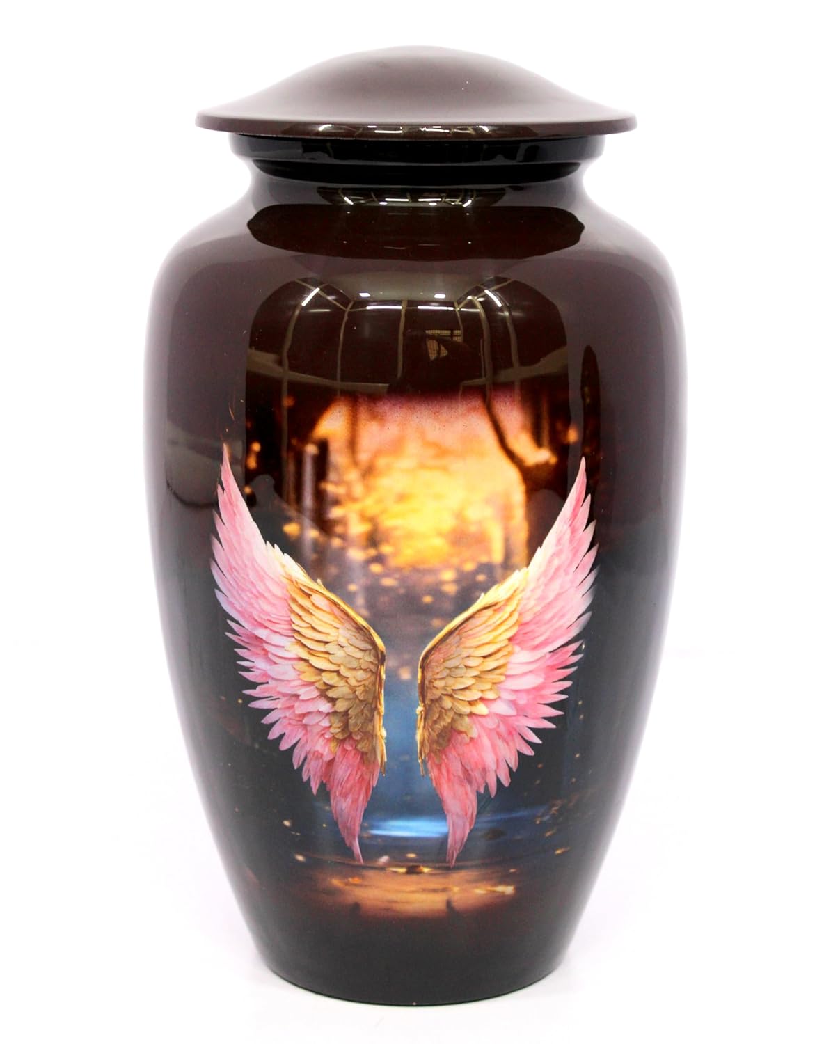 eSplanade Cremation Urn Memorial Human Ashes Container Jar Pot | Burial Funeral Urns | Brown Angel Wings - 10" Inches (Full Size)
