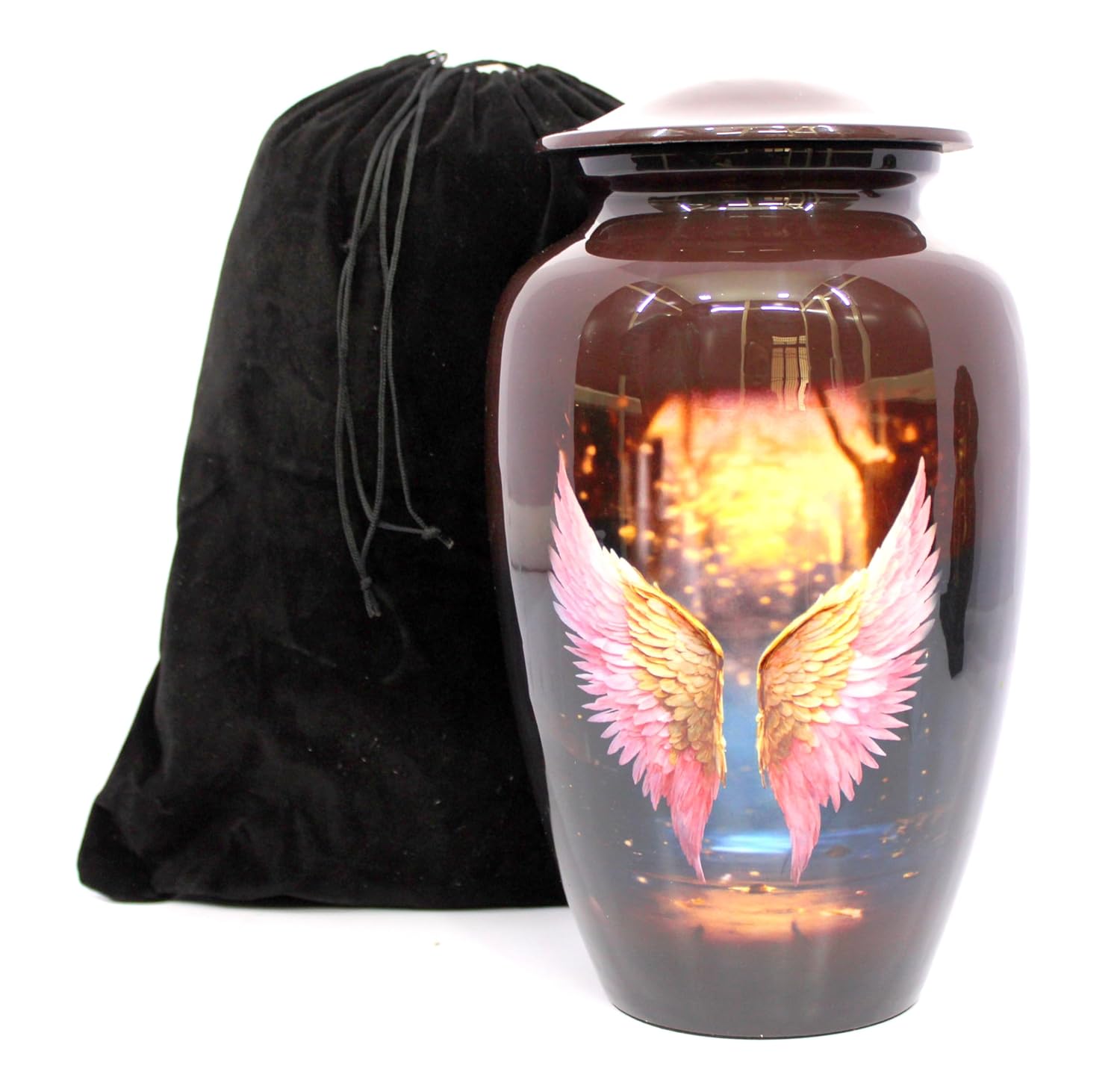 eSplanade Cremation Urn Memorial Human Ashes Container Jar Pot | Burial Funeral Urns | Brown Angel Wings - 10" Inches (Full Size)