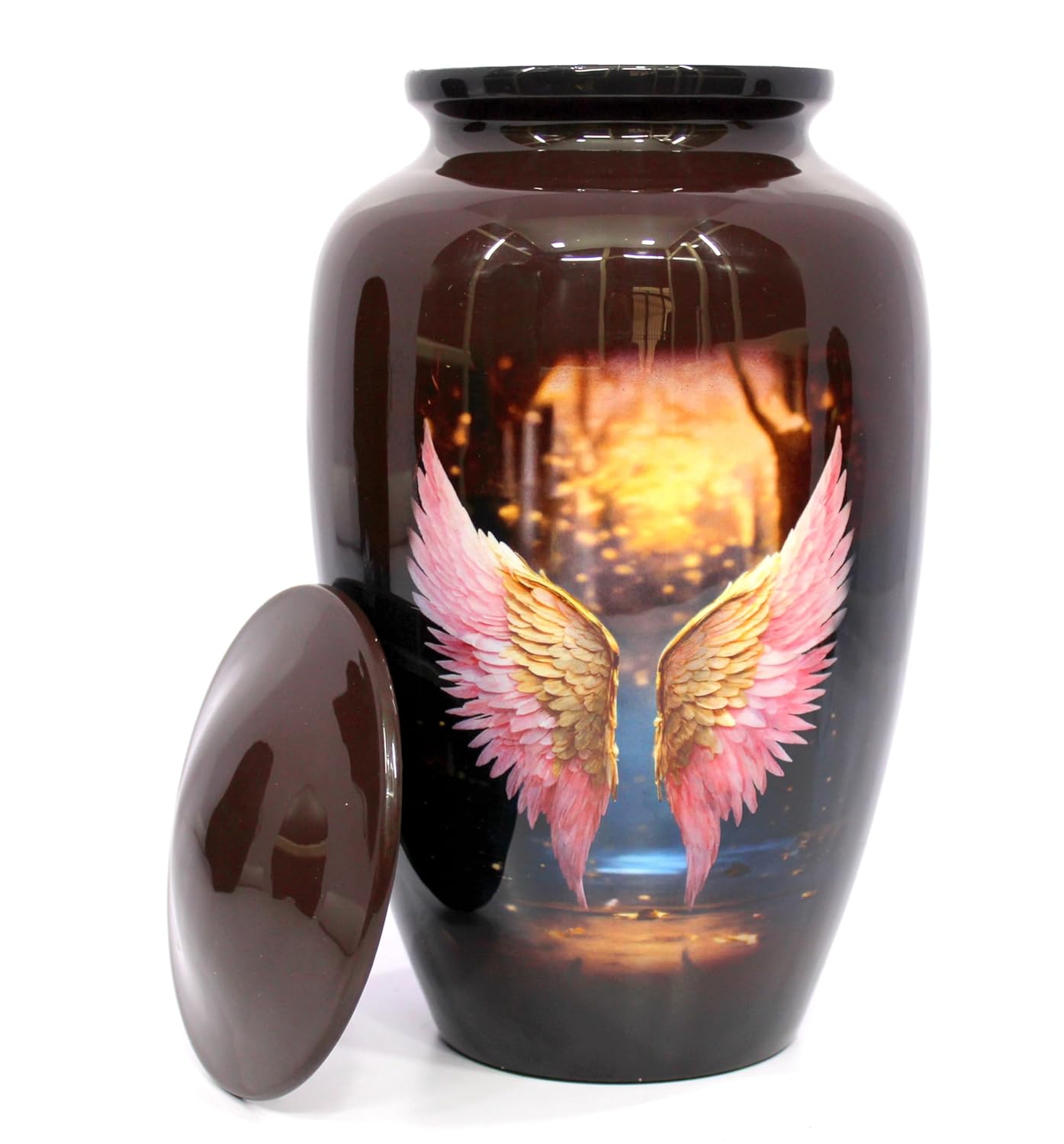 eSplanade Cremation Urn Memorial Human Ashes Container Jar Pot | Burial Funeral Urns | Brown Angel Wings - 10" Inches (Full Size)