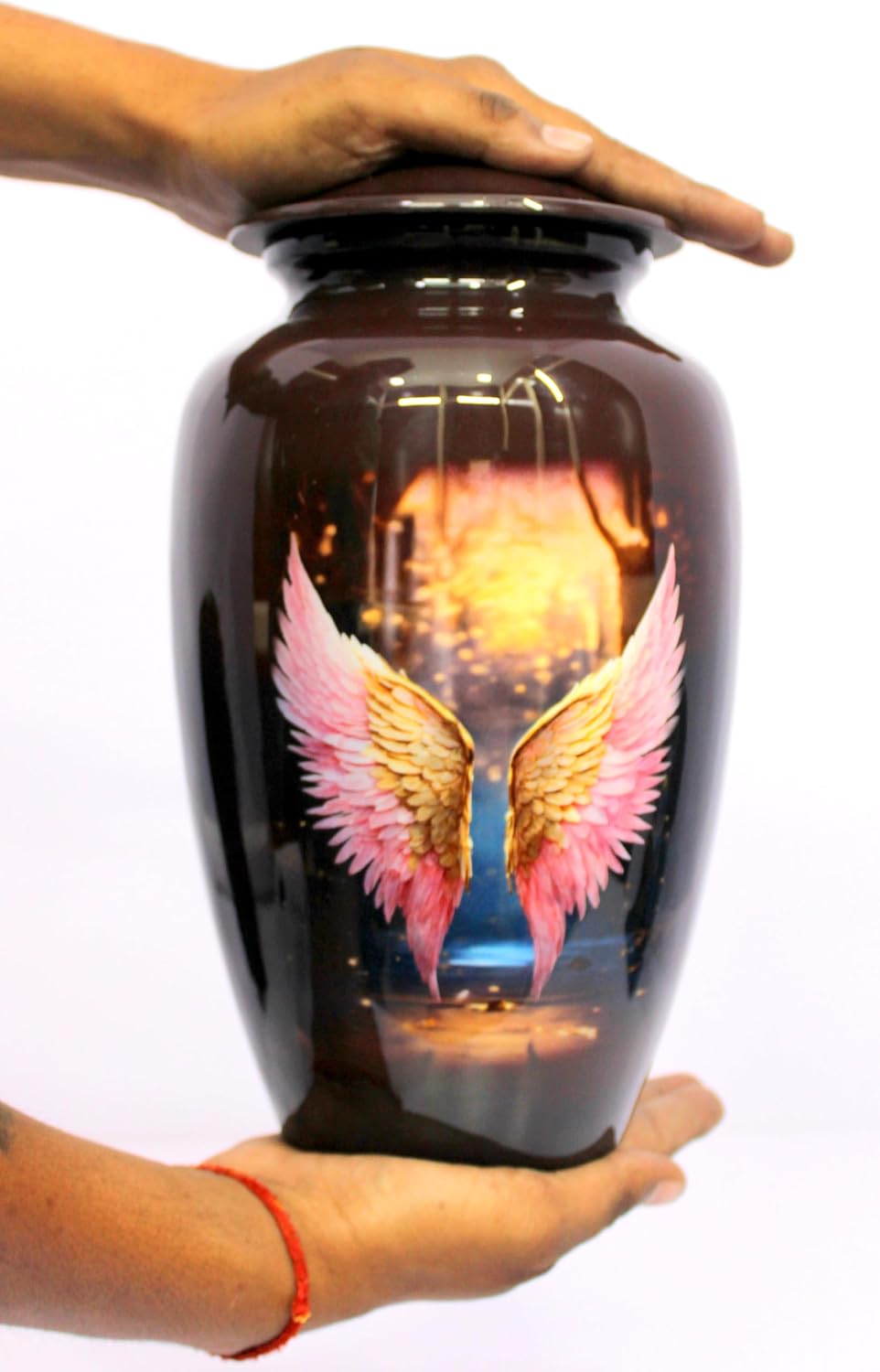 eSplanade Cremation Urn Memorial Human Ashes Container Jar Pot | Burial Funeral Urns | Brown Angel Wings - 10" Inches (Full Size)