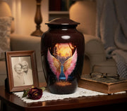 eSplanade Cremation Urn Memorial Human Ashes Container Jar Pot | Burial Funeral Urns | Brown Angel Wings - 10" Inches (Full Size)