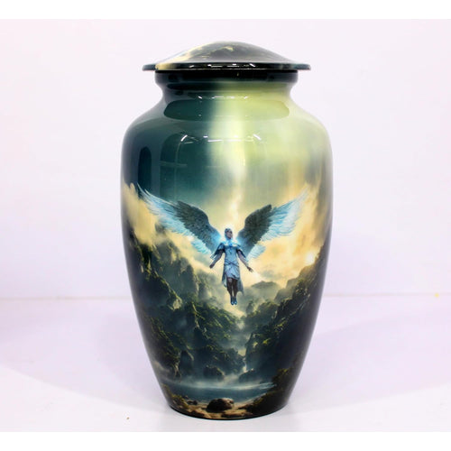 eSplanade Cremation Urn Memorial Human Ashes Container Jar Pot | Burial Funeral Urns | Multi-Colour Angel Print - 10 Inches (Full Size)