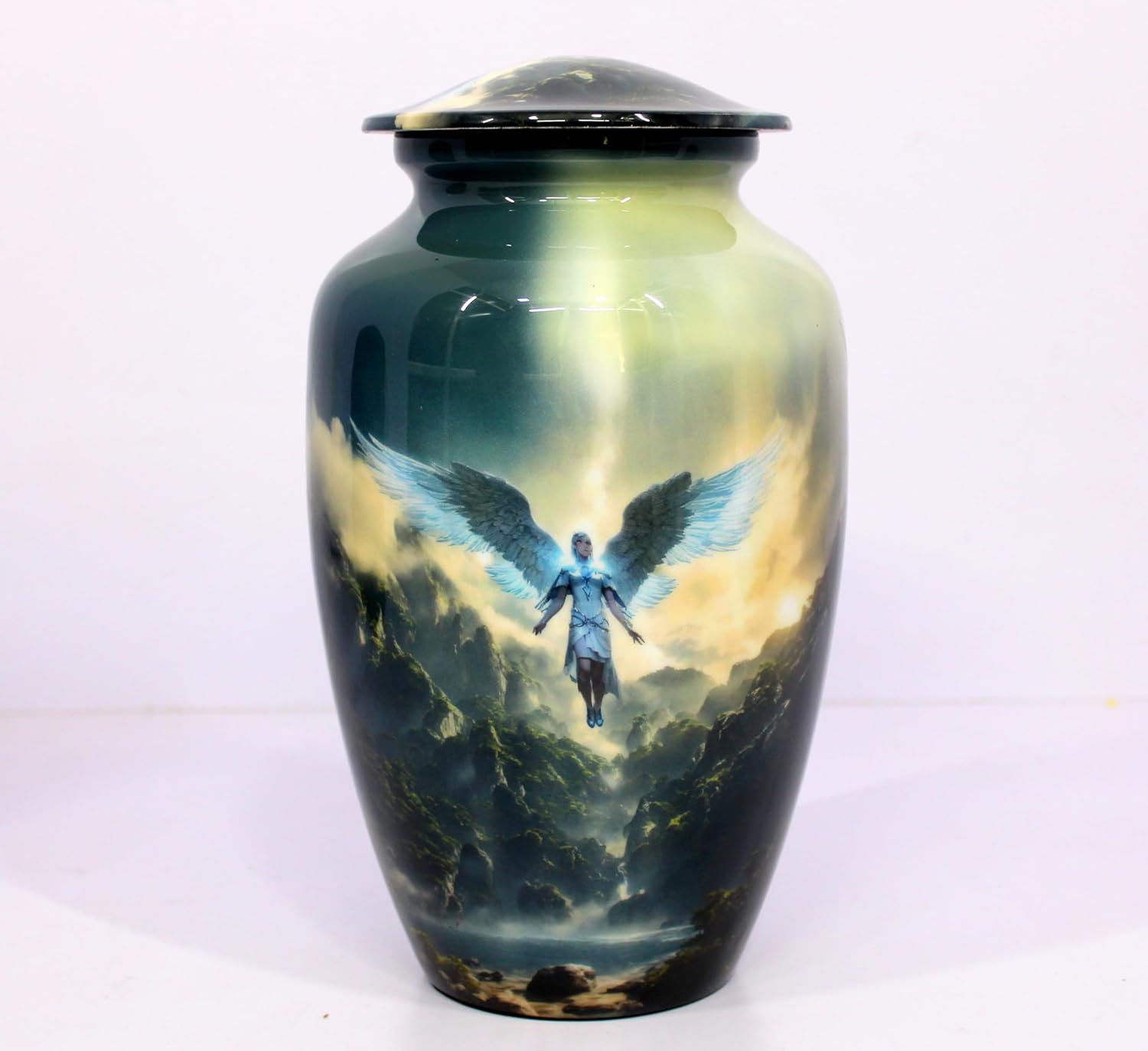 eSplanade Cremation Urn Memorial Human Ashes Container Jar Pot | Burial Funeral Urns | Multi-Colour Angel Print - 10 Inches (Full Size)