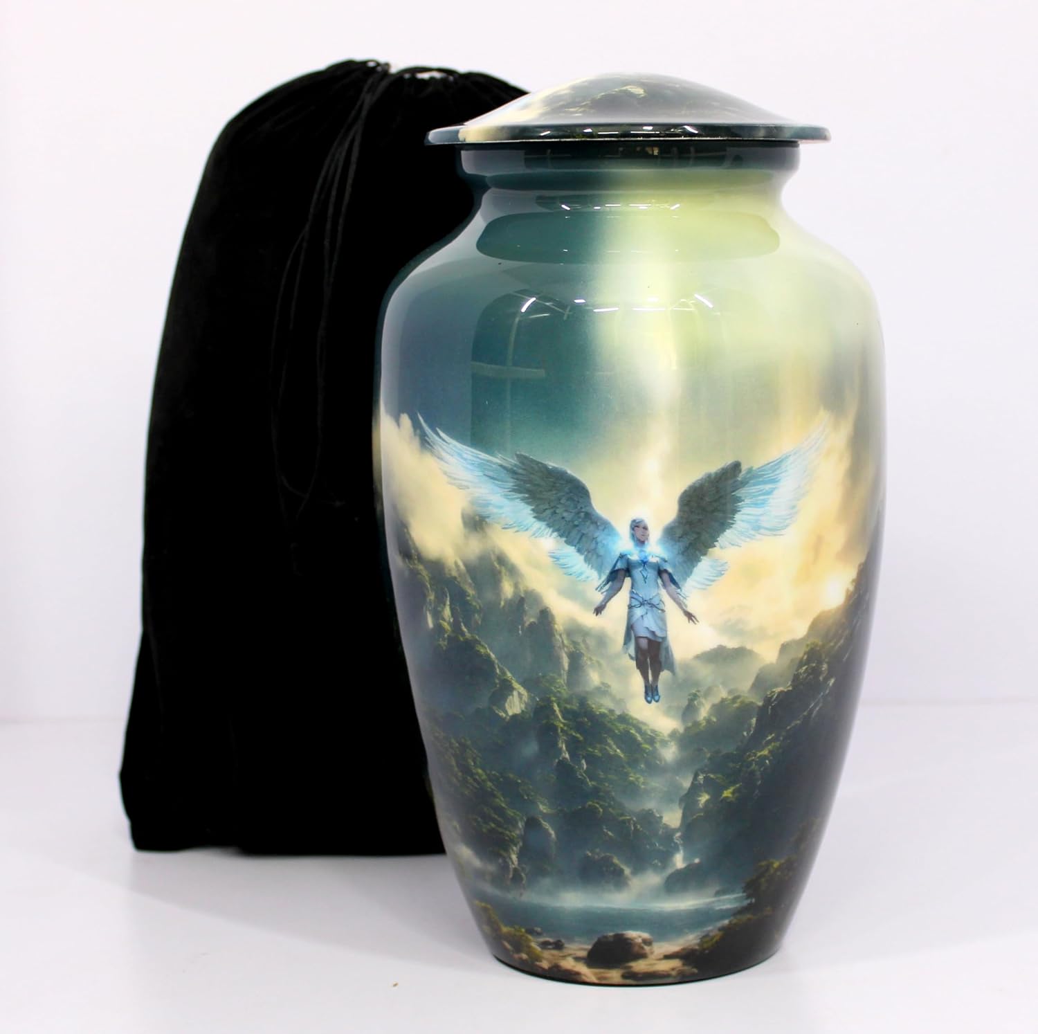 eSplanade Cremation Urn Memorial Human Ashes Container Jar Pot | Burial Funeral Urns | Multi-Colour Angel Print - 10 Inches (Full Size)