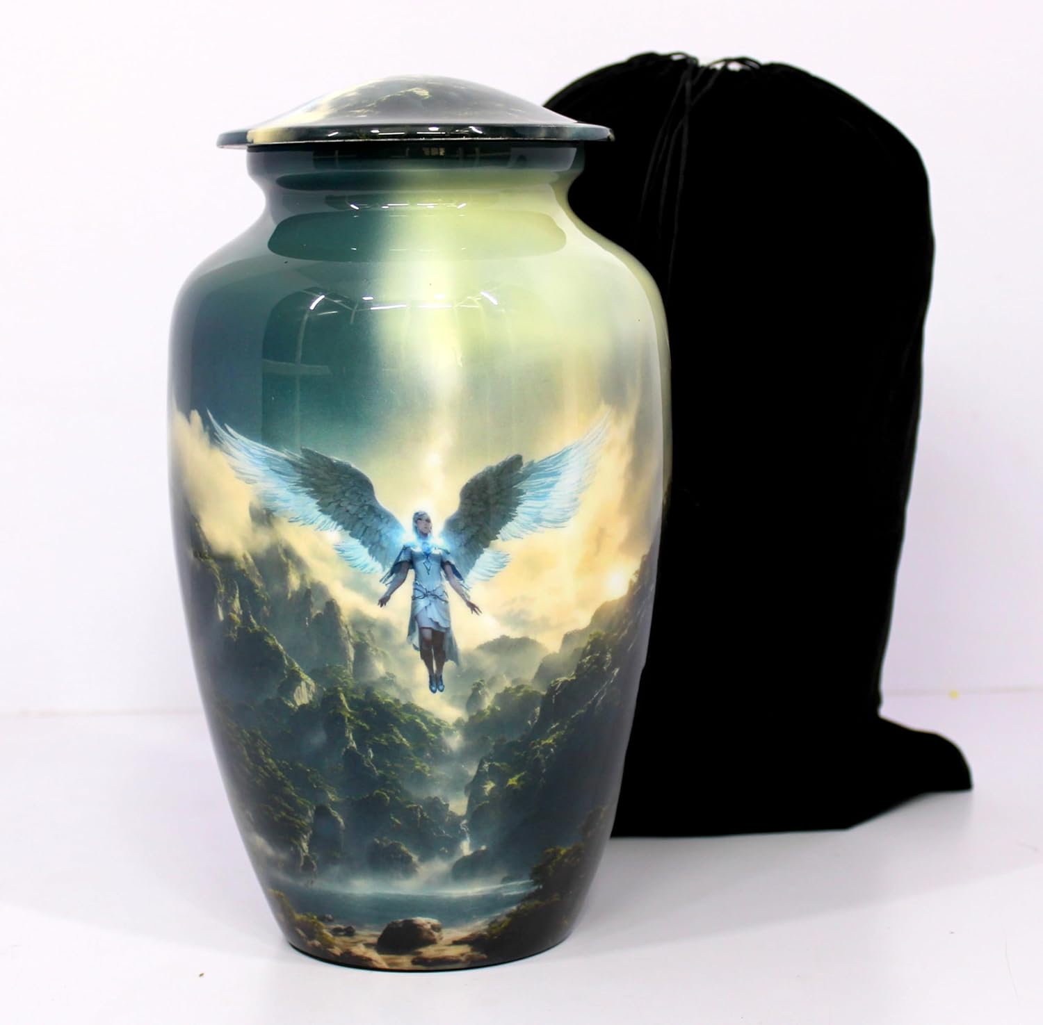 eSplanade Cremation Urn Memorial Human Ashes Container Jar Pot | Burial Funeral Urns | Multi-Colour Angel Print - 10 Inches (Full Size)