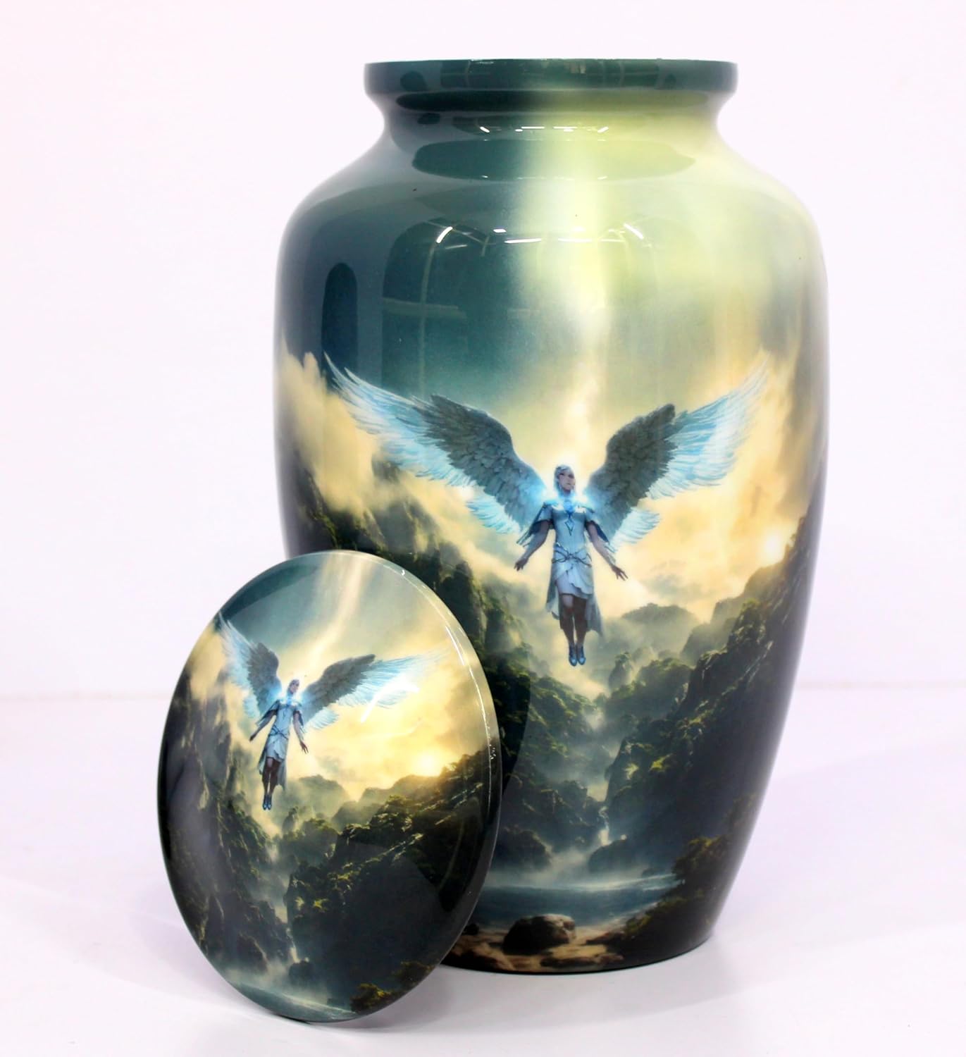 eSplanade Cremation Urn Memorial Human Ashes Container Jar Pot | Burial Funeral Urns | Multi-Colour Angel Print - 10 Inches (Full Size)