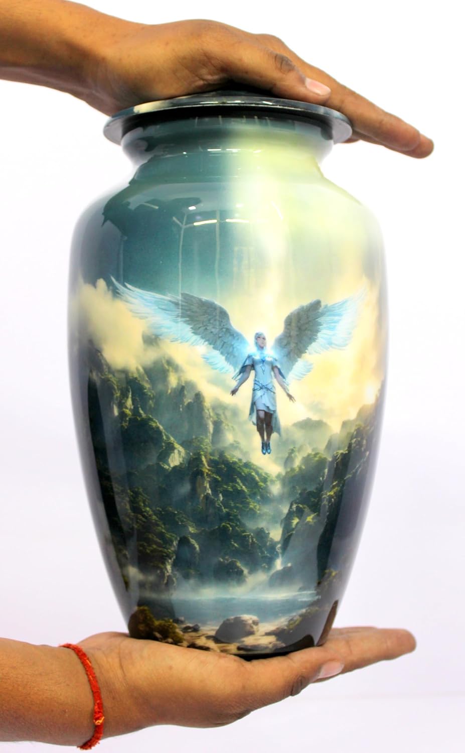 eSplanade Cremation Urn Memorial Human Ashes Container Jar Pot | Burial Funeral Urns | Multi-Colour Angel Print - 10 Inches (Full Size)