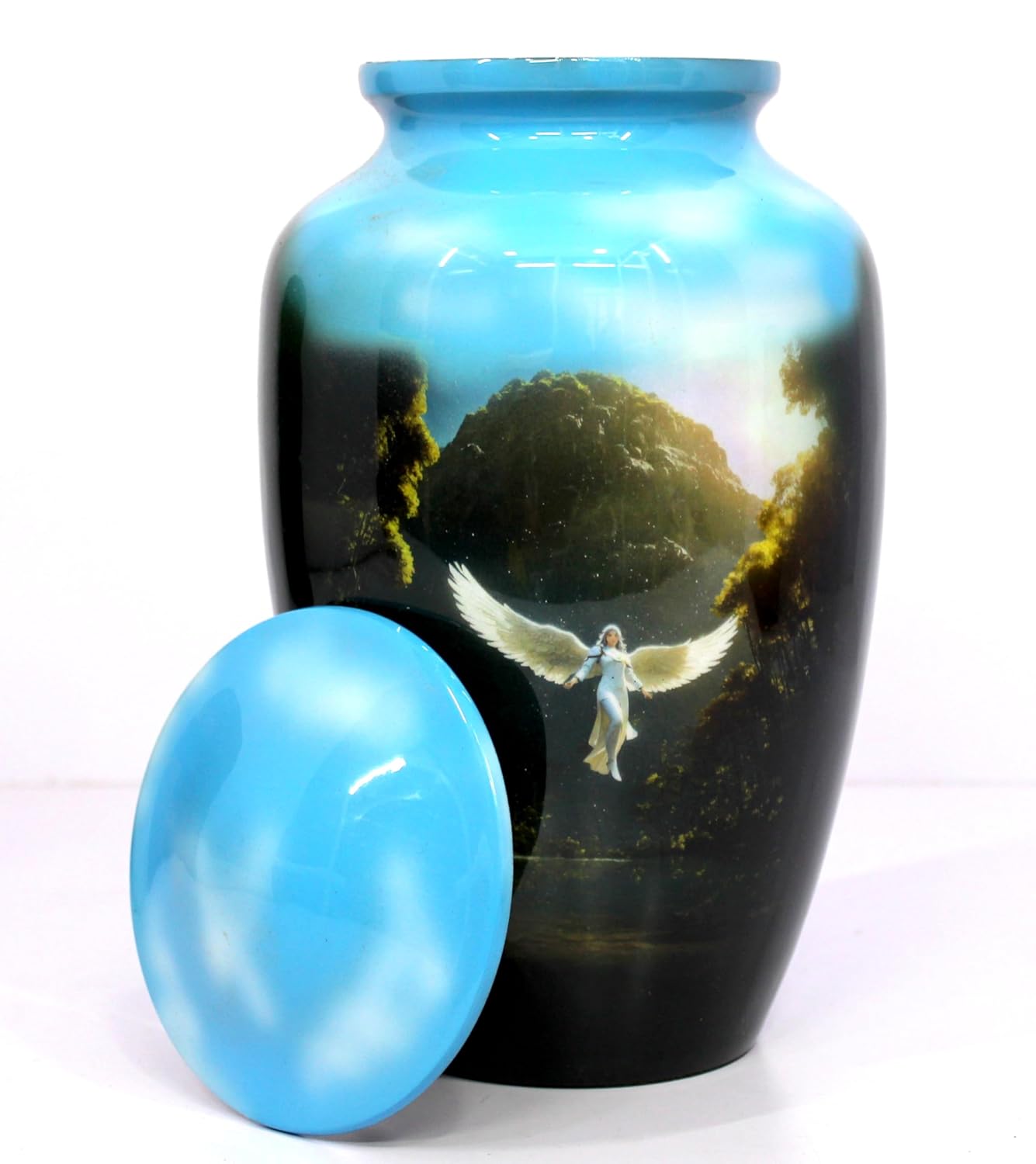 eSplanade Cremation Urn Memorial Human Ashes Container Jar Pot | Burial Funeral Urns | Angel Print - 10" Inches (Full Size)
