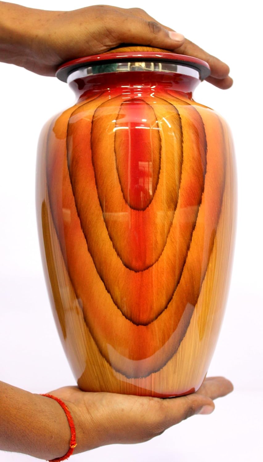 eSplanade Cremation Urn Memorial Human Ashes Container Jar Pot | Burial Funeral Urns | Orange Brown Color - 10 Inches (Full Size)