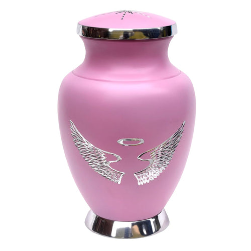 eSplanade Cremation Urn Memorial Human Ashes Container Jar Pot | Burial Funeral Urns | - Pink Angel Wings - 10 Inches (Full Size)