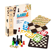 Clapjoy Wooden 4 in 1 Board Game for Kids & Adults| Ludo & Chess |Snake Ladder & Tic Tac Toe| Size 12 x 12 inch | Ideal for Parties, Fun, and Family Game Nights