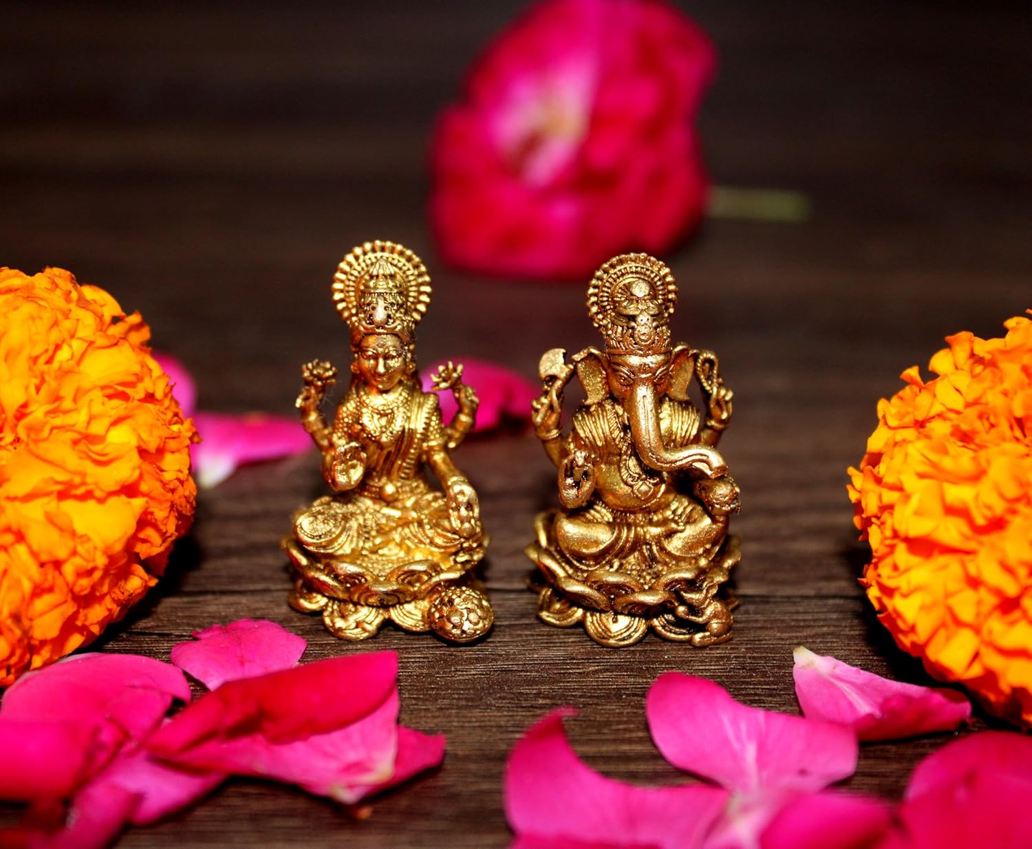 ESPLANADE Brass Laxmi Lakshmi Ganesh Ganesha Murti Idol Statue Sculpture - Set of 2 (1.4" Inches)