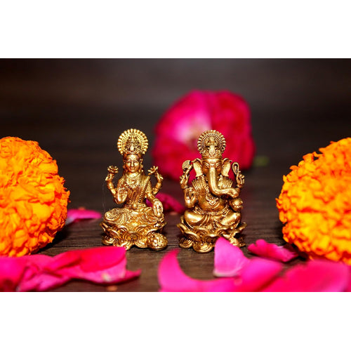 ESPLANADE Brass Laxmi Lakshmi Ganesh Ganesha Murti Idol Statue Sculpture - Set of 2 (1.4