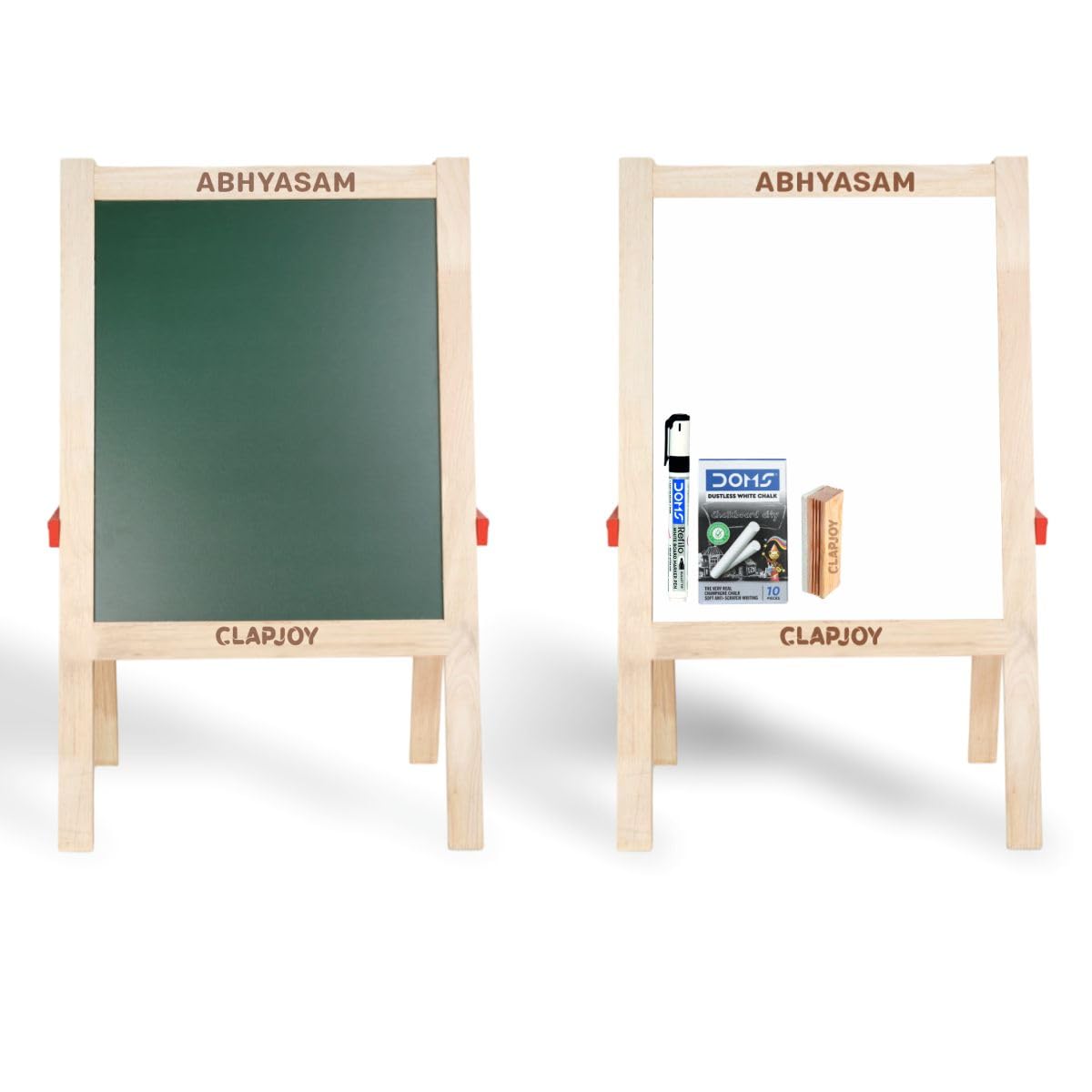 Clapjoy Abhyasam Wooden Double-Sided Small Easel Board for Kids Ð 9x12 inch Whiteboard & Black Board with Chalks, Duster & Markers | Fun Learning & Creativity (Small)