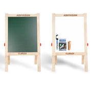 Clapjoy Abhyasam Wooden Double-Sided Small Easel Board for Kids Ð 9x12 inch Whiteboard & Black Board with Chalks, Duster & Markers | Fun Learning & Creativity (Small)