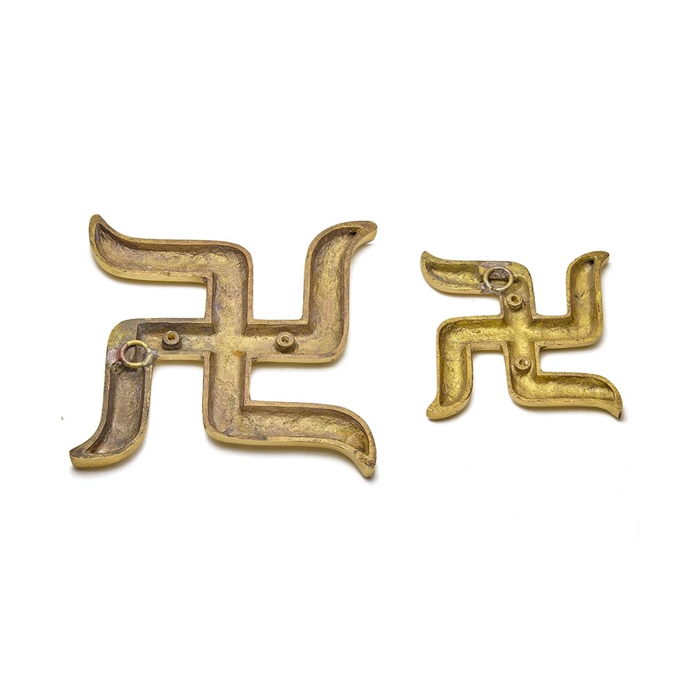 eSplanade Brass Swastik Sathiya Wall Hanging Yantra – | Auspicious Vastu Religious Symbol for Home Temple, Pooja Room & Door Décor | Handmade Antique Decorative Showpiece (3.5 Inches)