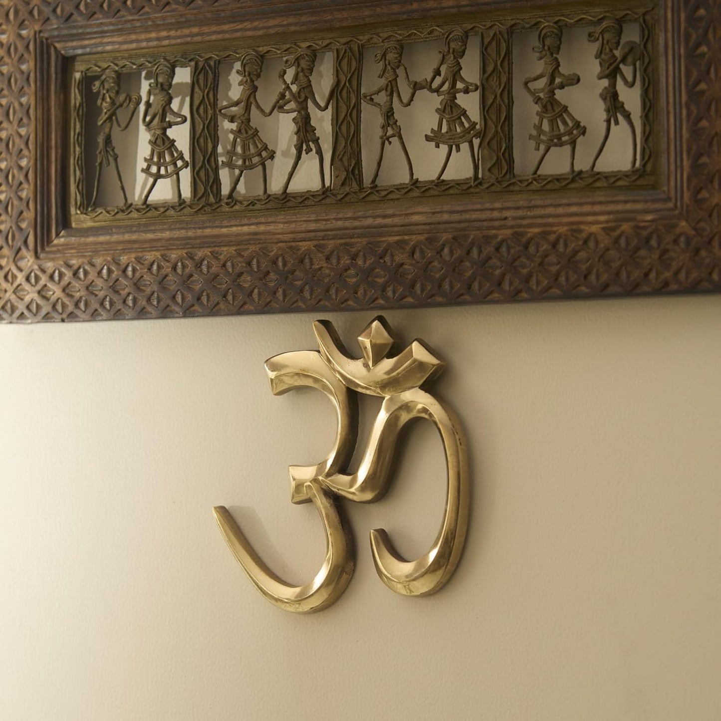 ESPLANADE Brass OM Wall Hanging Sculpture | Vastu Fengshui Goodluck, Auspicious, Religious symbols | Pooja Idols | Home Decor -Golden (golden, 6" Inches)