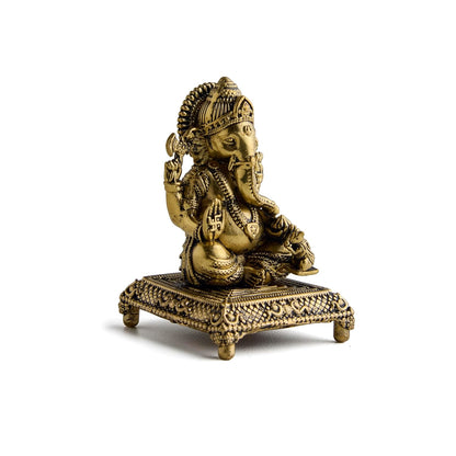 ESPLANADE Brass Laxmi Ganesh Murti Set - 3 inch, Small Lakshmi Ganesha Idol for Home Mandir, Diwali, Pooja Décor, Housewarming Gift Detailing