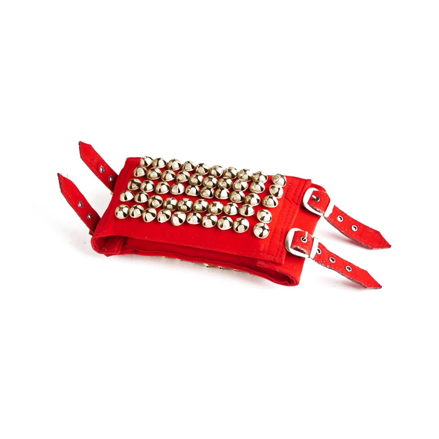 Esplanade Ghungroo Pad for Kathak, Brass 5-Line Ankle Bells, Velvet Pad with Adjustable Strap for Bharatanatyam and Classical Dance - Red