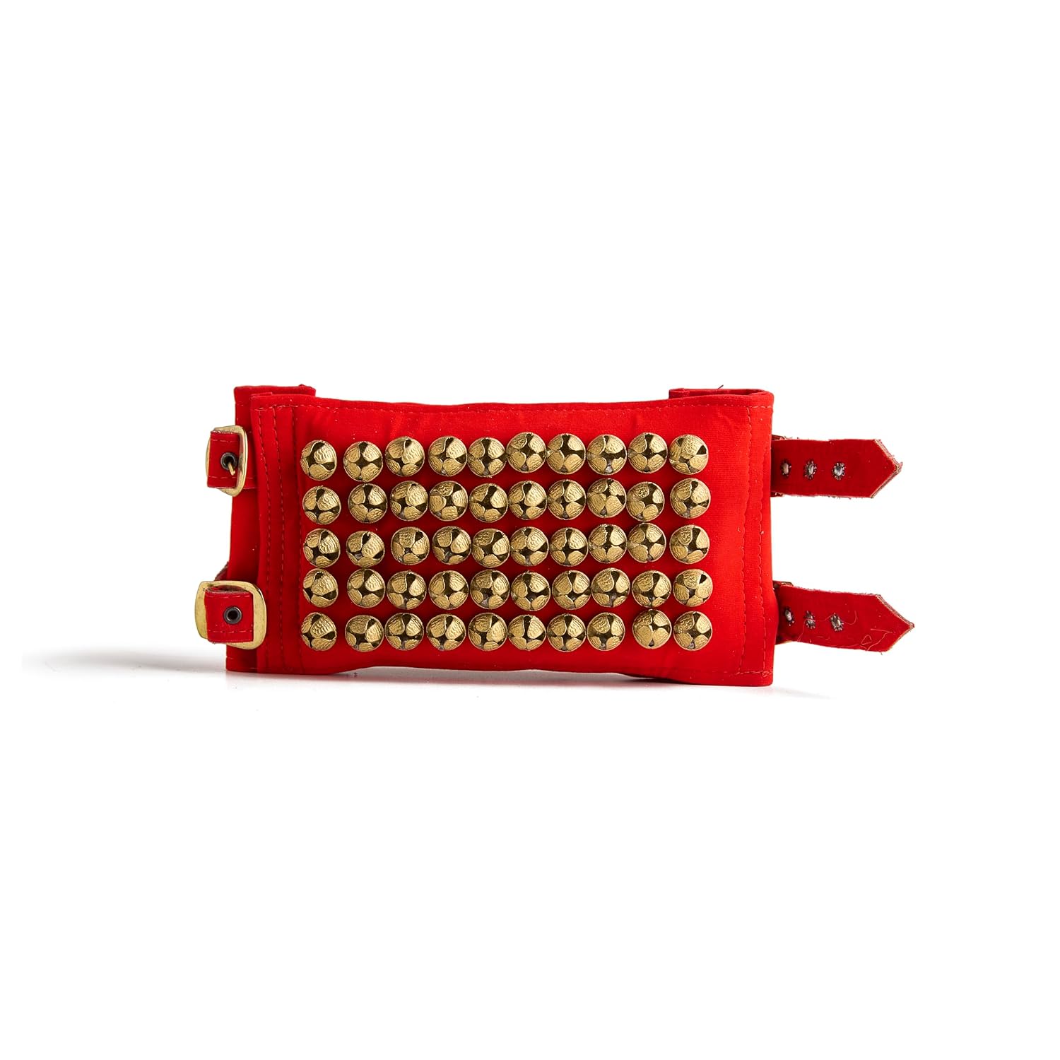 Esplanade Ghungroo Pad for Kathak, Brass 5-Line Ankle Bells, Velvet Pad with Adjustable Strap for Bharatanatyam and Classical Dance - Red