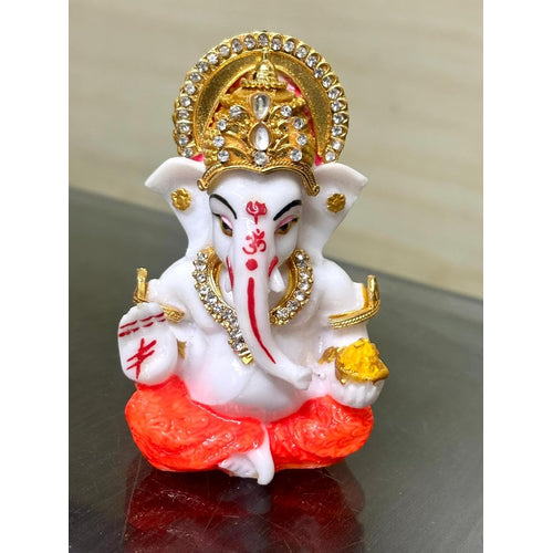 ESPLANADE Resin Ganesh Murti for Car Dashboard Ganesha Idol for Home Temple & Office Desk Décor, Ganpati Miniature Statue for Mandir (3.4