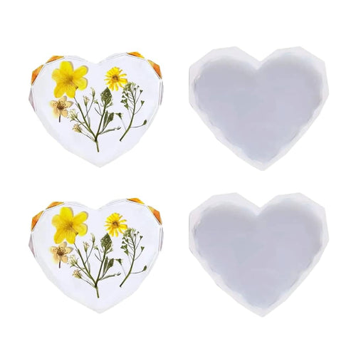 IVEI Diamond Heart Resin Coaster Molds Silicone Set of 4– 3 inch Silicon Mould for Resin Casting, DIY Home Decoration Craft Moulds for Coasters, Pendant Necklaces, Keychains, Earrings Jewelery Brooches, Bag Charms Making, Christmas Birthday Gifts