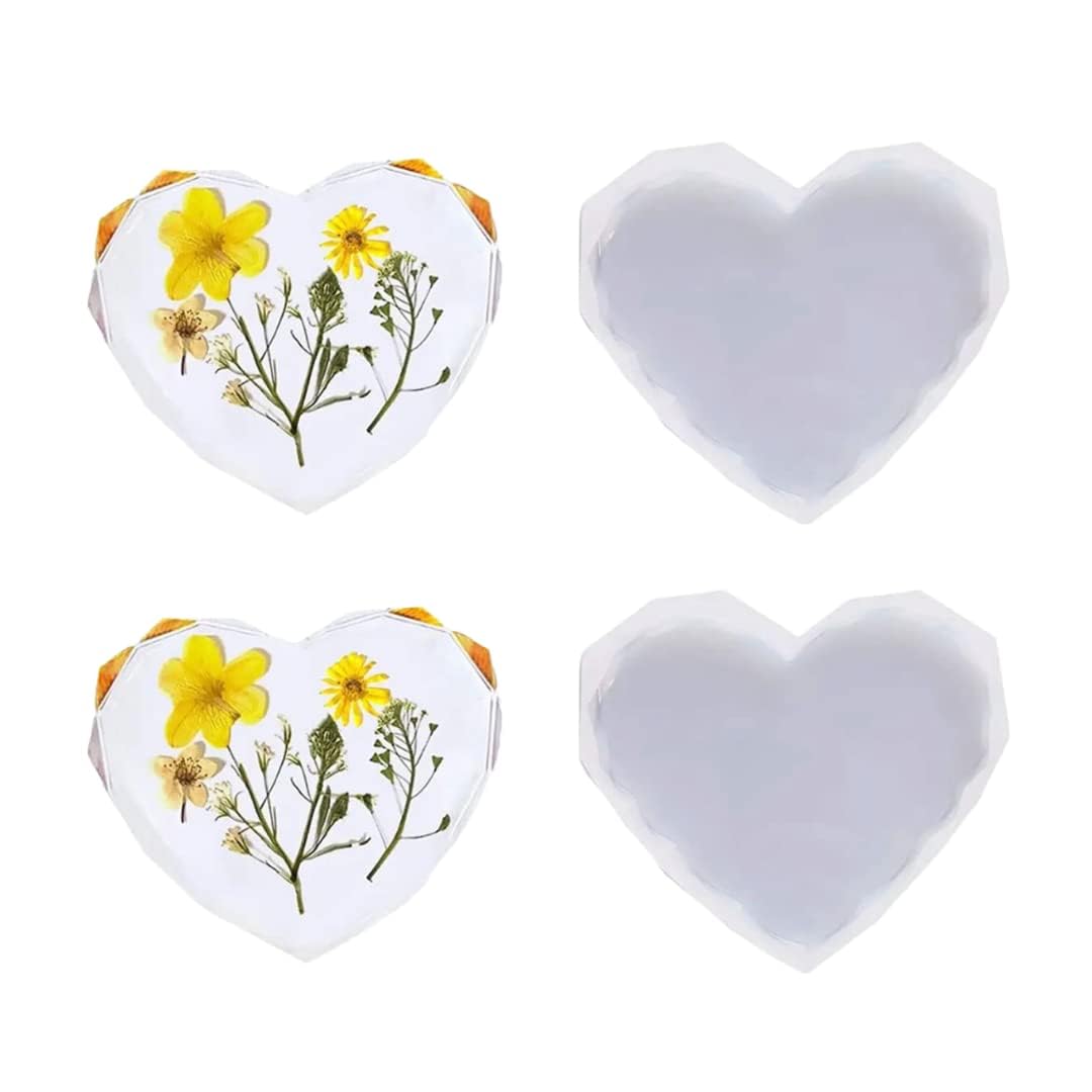 IVEI Diamond Heart Resin Coaster Molds Silicone Set of 4– 3 inch Silicon Mould for Resin Casting, DIY Home Decoration Craft Moulds for Coasters, Pendant Necklaces, Keychains, Earrings Jewelery Brooches, Bag Charms Making, Christmas Birthday Gifts