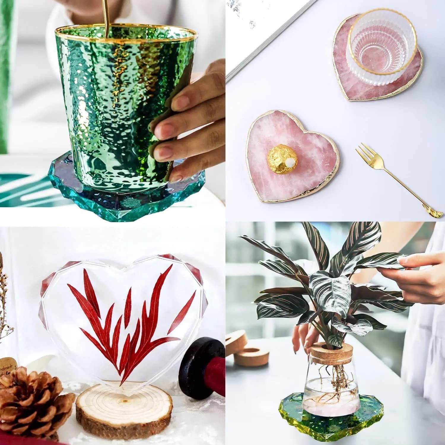 IVEI Diamond Heart Resin Coaster Molds Silicone Set of 4Ð 3 inch Silicon Mould for Resin Casting, DIY Home Decoration Craft Moulds for Coasters, Pendant Necklaces, Keychains, Earrings Jewelery Brooches, Bag Charms Making, Christmas Birthday Gifts