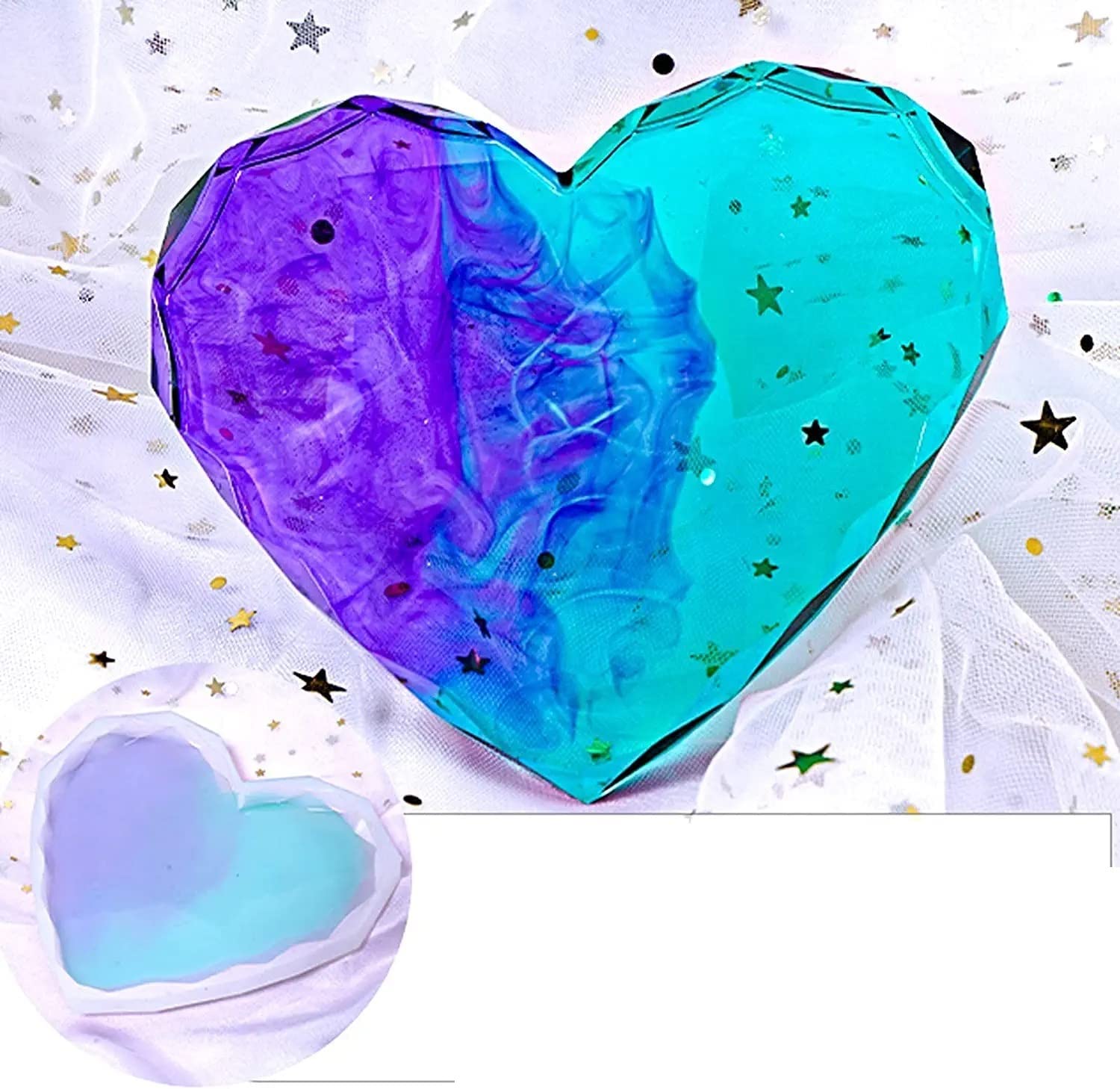 IVEI Diamond Heart Resin Coaster Molds Silicone Set of 4Ð 3 inch Silicon Mould for Resin Casting, DIY Home Decoration Craft Moulds for Coasters, Pendant Necklaces, Keychains, Earrings Jewelery Brooches, Bag Charms Making, Christmas Birthday Gifts