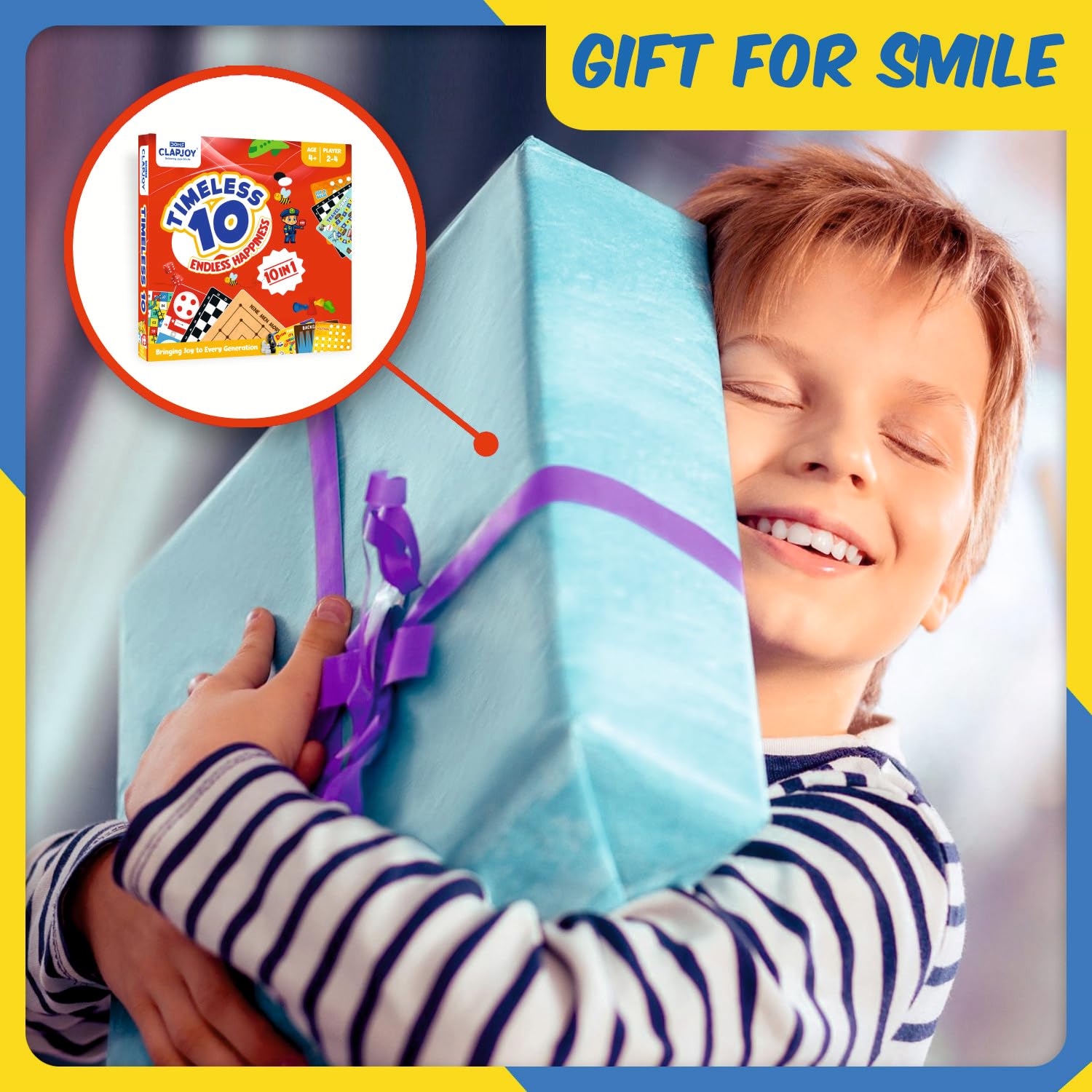 Clapjoy Timeless 10 Board Game Set | 10-in-1 Classic Indoor Games for Kids & Adults | Ludo, Snakes & Ladders, Chess, Car Drive, Travel Game & More | Fun Family & Party Game (Age 4+)