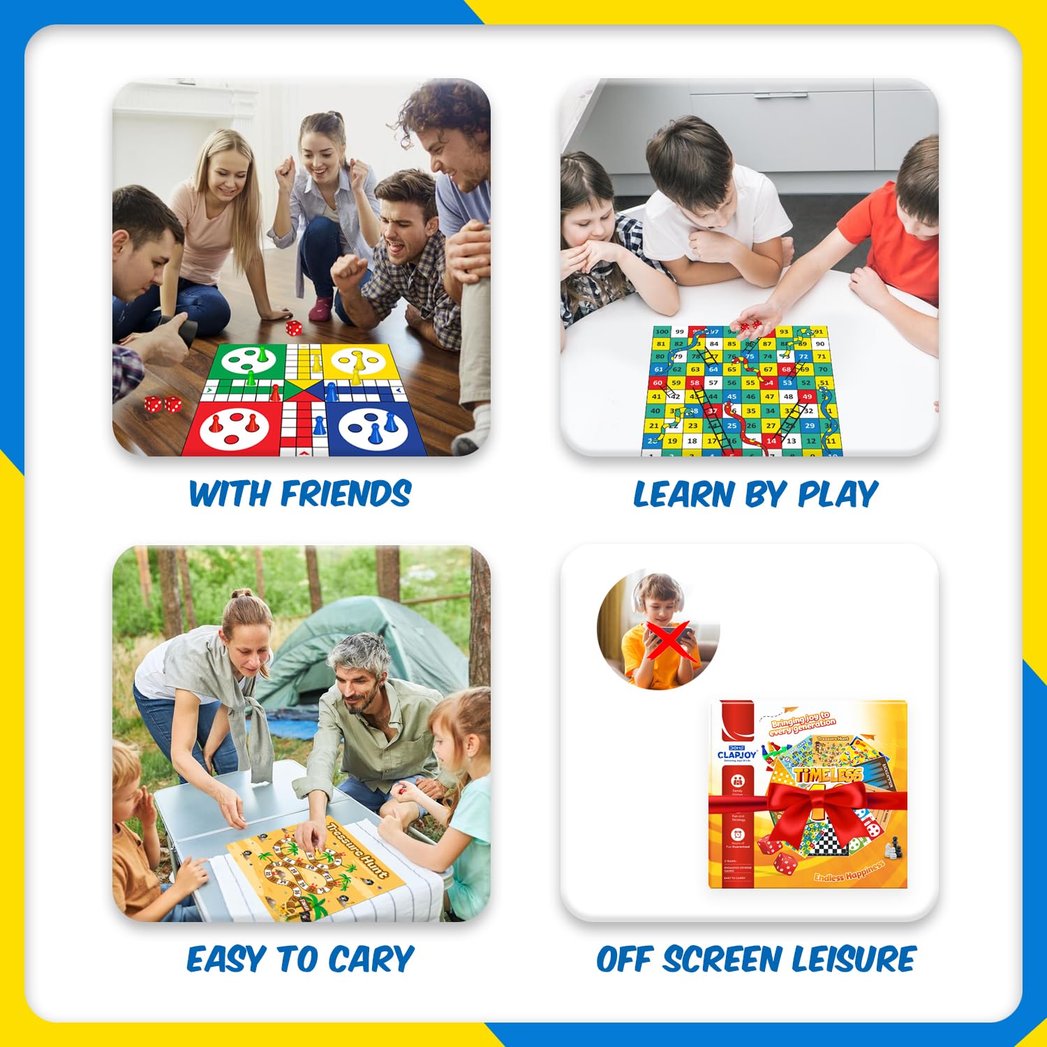 Clapjoy Timeless 10 Board Game Set | 10-in-1 Classic Indoor Games for Kids & Adults | Ludo, Snakes & Ladders, Chess, Car Drive, Travel Game & More | Fun Family & Party Game (Age 4+)