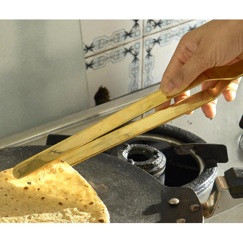 KLEO Brass Tongs for Kitchen for Frying – Chimta for Kitchen Use, Roti Chapati Tool for Dining, Brass Utensils, Antique Desi Peetal Chimta Pakad for Rasoi