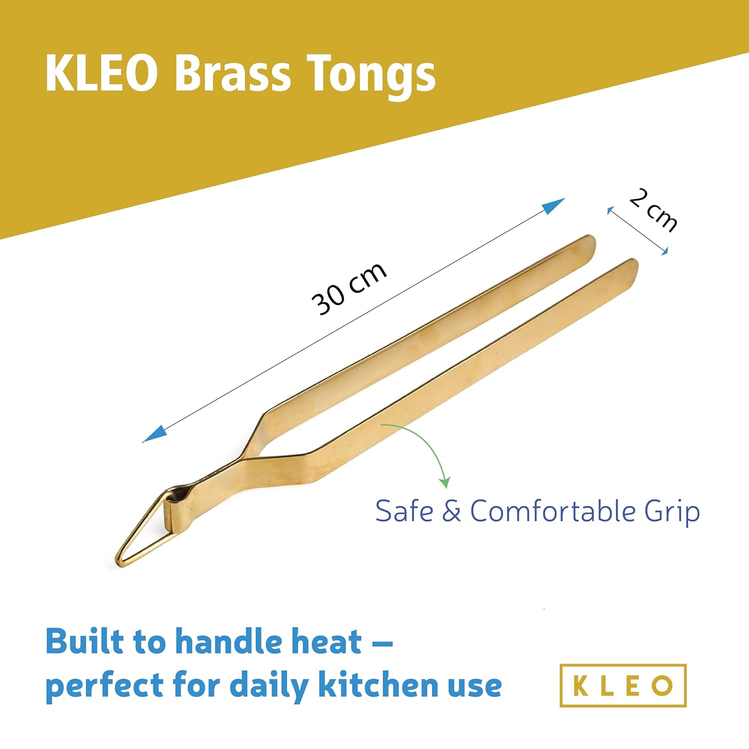 KLEO Brass Tongs for Kitchen for Frying – Chimta for Kitchen Use, Roti Chapati Tool for Dining, Brass Utensils, Antique Desi Peetal Chimta Pakad for Rasoi