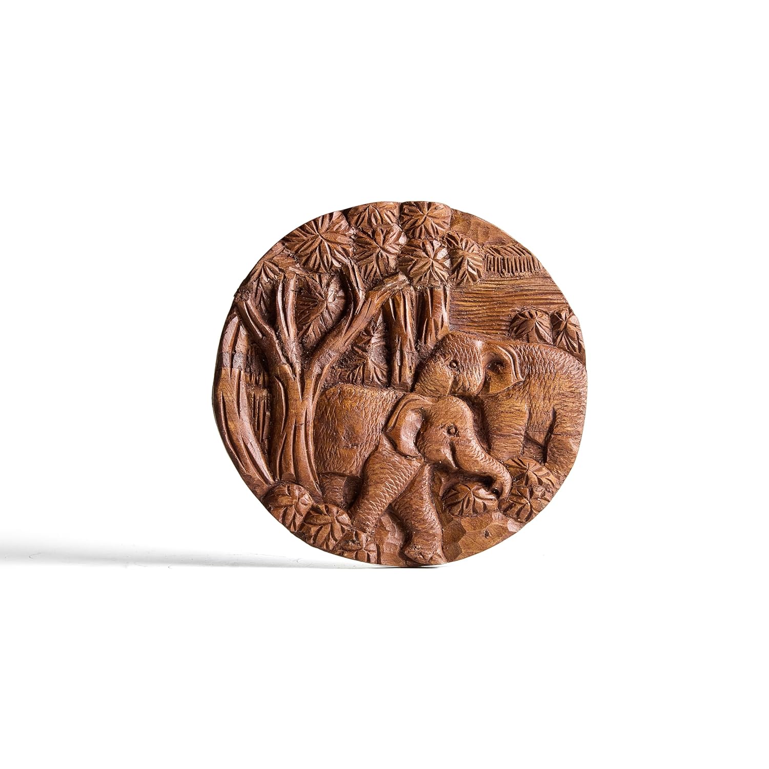 ESPLANADE Round Wooden Wall Hanging - Elephant Wall Hanging Home Decor - Traditional Vintage Design - 8" Diameter