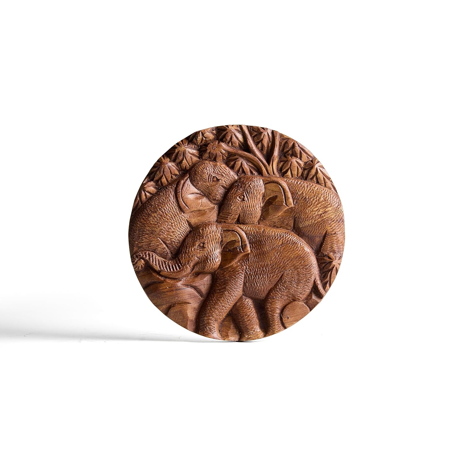 ESPLANADE Round Wooden Wall Hanging - Elephant Wall Hanging Home Decor - Traditional Vintage Design - 8" Diameter