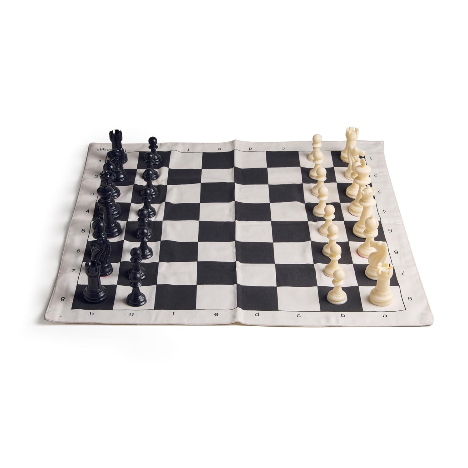 StonKraft Canvas Chess Board Set with Solid Plastic Pieces (with Two Extra Queens + Vinly Pouch) – 21" Roll-up Foldable Chessboard, Strategic Mind Indoor Game for Adults and Kids, Travel Toys Gifts