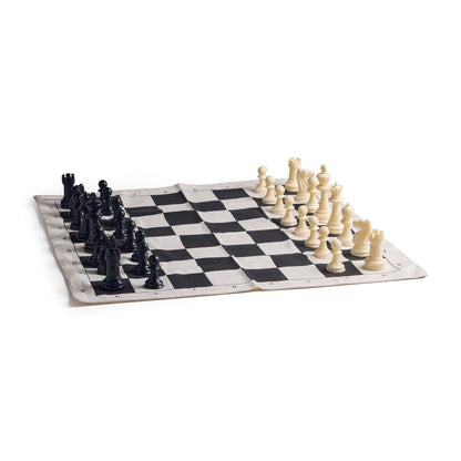 StonKraft Canvas Chess Board Set with Solid Plastic Pieces (with Two Extra Queens + Vinly Pouch) – 21" Roll-up Foldable Chessboard, Strategic Mind Indoor Game for Adults and Kids, Travel Toys Gifts