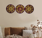 ESPLANADE Round Wood Wall Hanging Set of 3-1 Om and 2 Mandala Designs, Home Decoration Items for Living Room, Wall Decor Items, Adhesive Mandala Design Decor for Home and Office - 12in