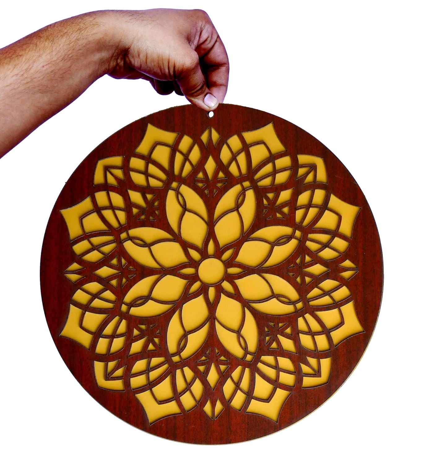 ESPLANADE Round Wood Wall Hanging Set of 3-1 Om and 2 Mandala Designs, Home Decoration Items for Living Room, Wall Decor Items, Adhesive Mandala Design Decor for Home and Office - 12in