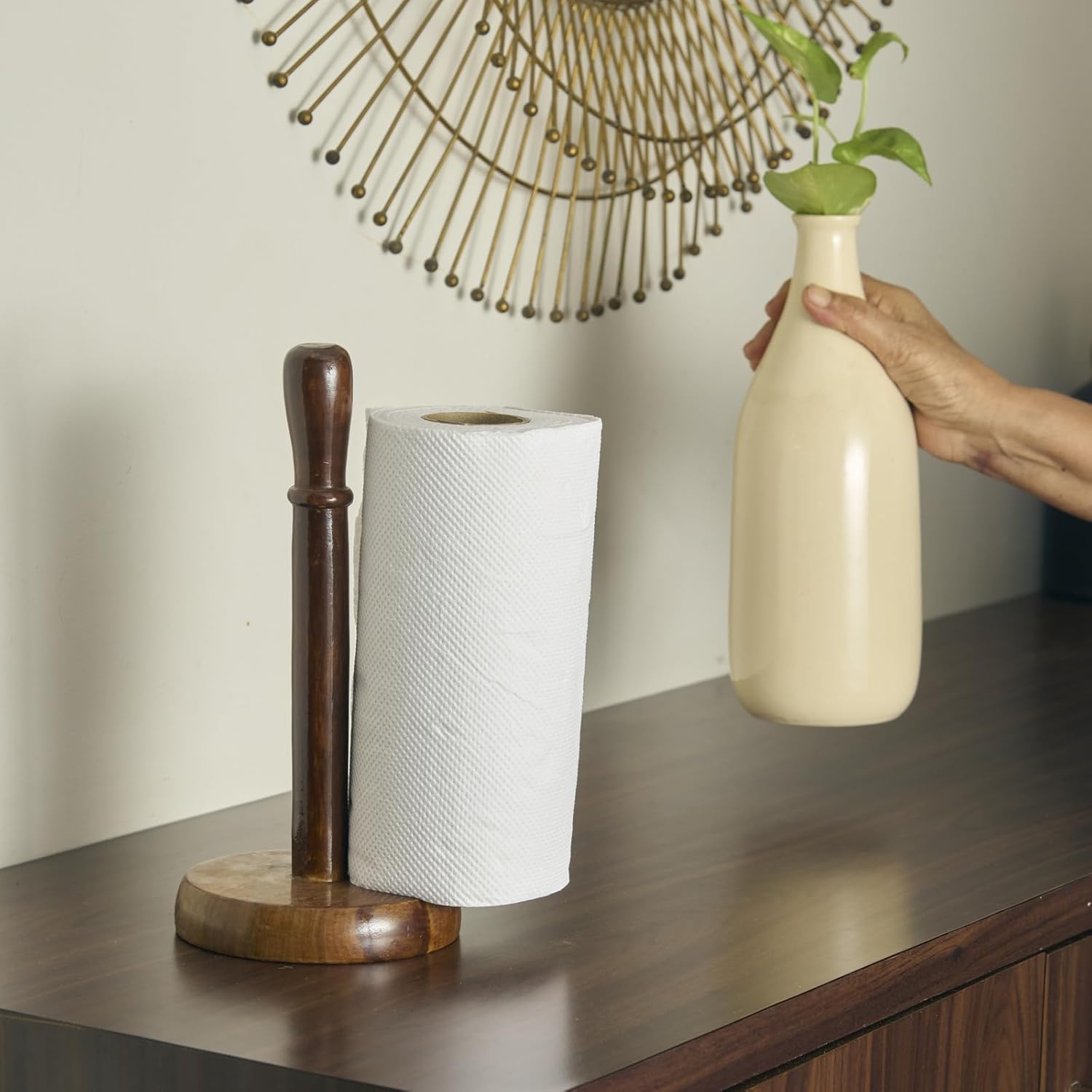 KLEO Wooden Napkin Holder for Kitchen Paper Roll Holder and Towel, Elegant Tissue Holder, Tissue Paper Holder, Smart Napkin Keeper, Living Room Decoration Items, Dining Accessories for Table