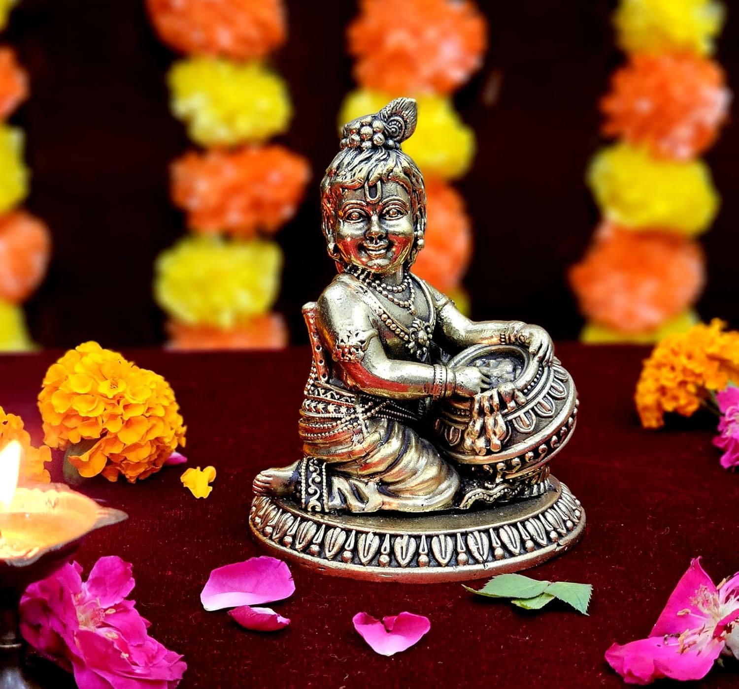 ESPLANADE Brass Krishna Statue, Makhan Chor Krishna Idol Small, Brass God Idols, Bal Gopal Idol, Krishan, Kishan, Hindu God Statues, Golden 4.3"