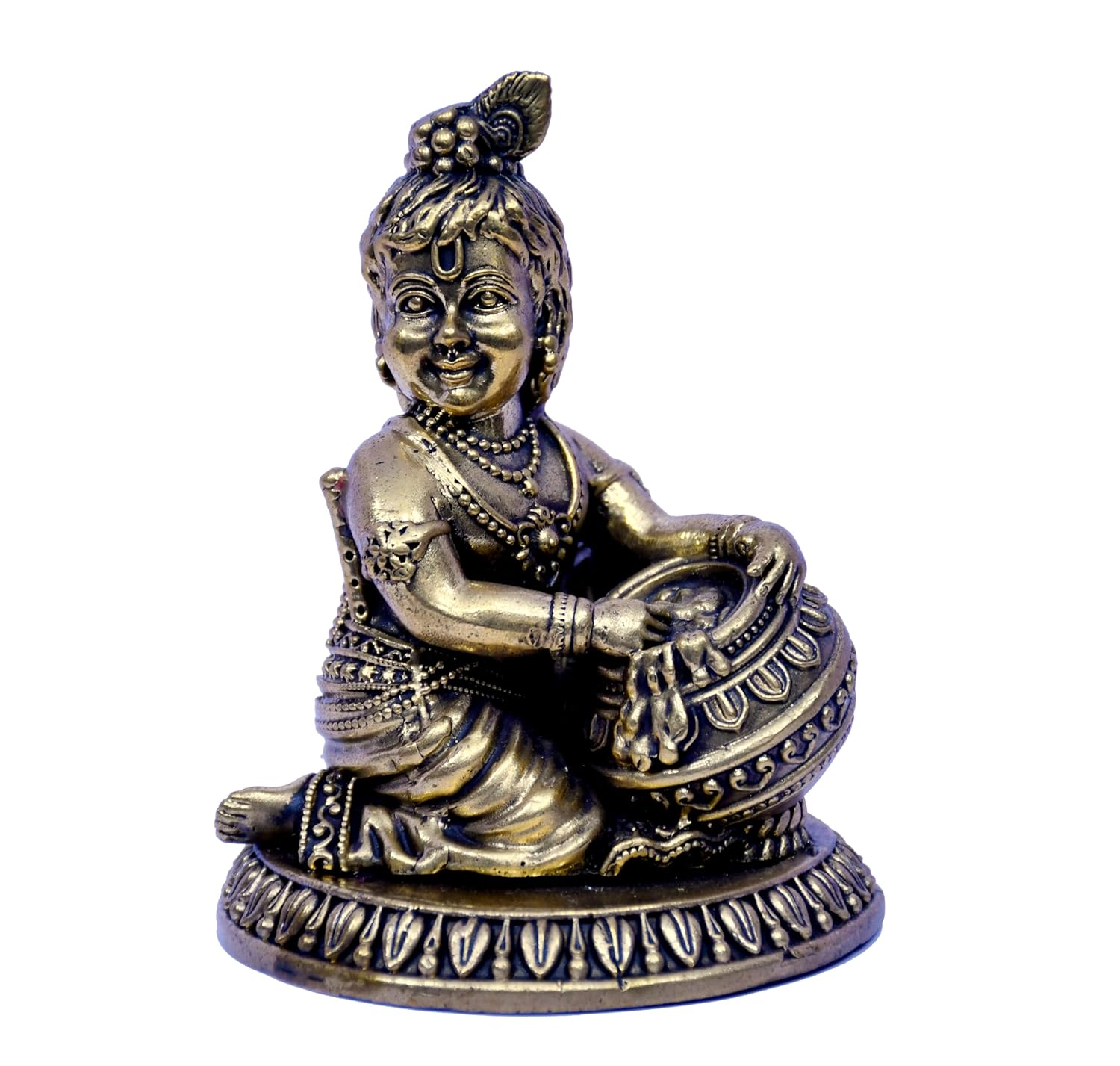 ESPLANADE Brass Krishna Statue, Makhan Chor Krishna Idol Small, Brass God Idols, Bal Gopal Idol, Krishan, Kishan, Hindu God Statues, Golden 4.3"
