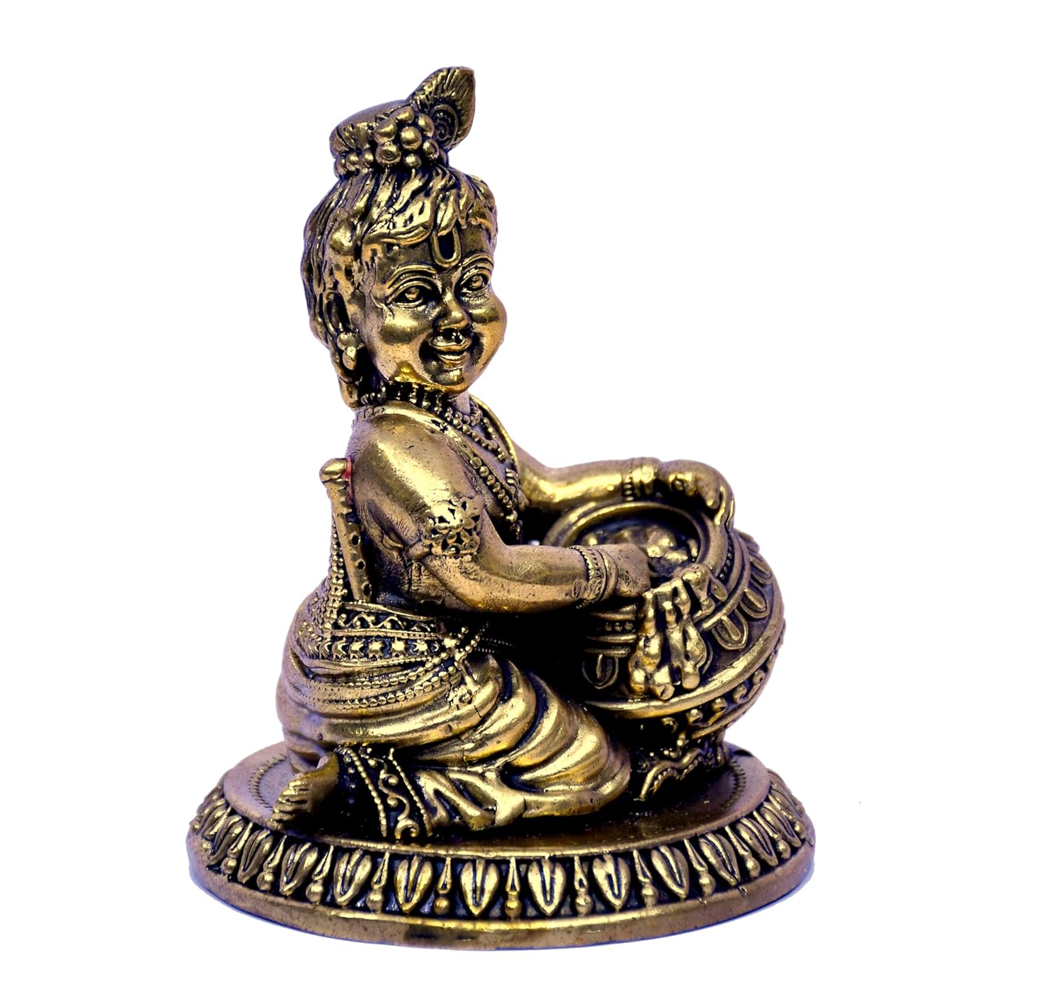 ESPLANADE Brass Krishna Statue, Makhan Chor Krishna Idol Small, Brass God Idols, Bal Gopal Idol, Krishan, Kishan, Hindu God Statues, Golden 4.3"