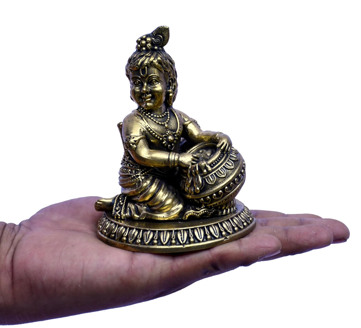 ESPLANADE Brass Krishna Statue, Makhan Chor Krishna Idol Small, Brass God Idols, Bal Gopal Idol, Krishan, Kishan, Hindu God Statues, Golden 4.3"