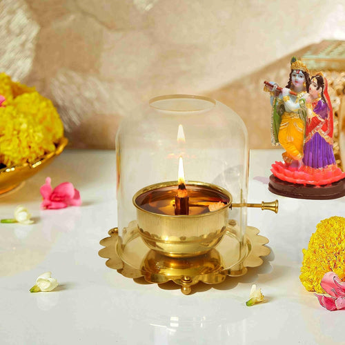 Esplanade Akhand Diya with Adjustable Bati, Diya with Cover for Puja, Akhand Diya for Puja, Deepak for Pooja, Deepam, Pooja Items, Golden 5
