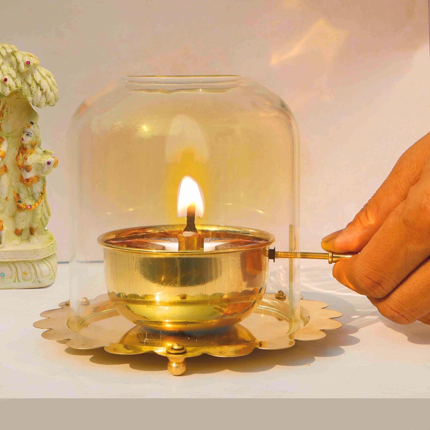 Esplanade Akhand Diya with Adjustable Bati, Diya with Cover for Puja, Akhand Diya for Puja, Deepak for Pooja, Deepam, Pooja Items, Golden 5"