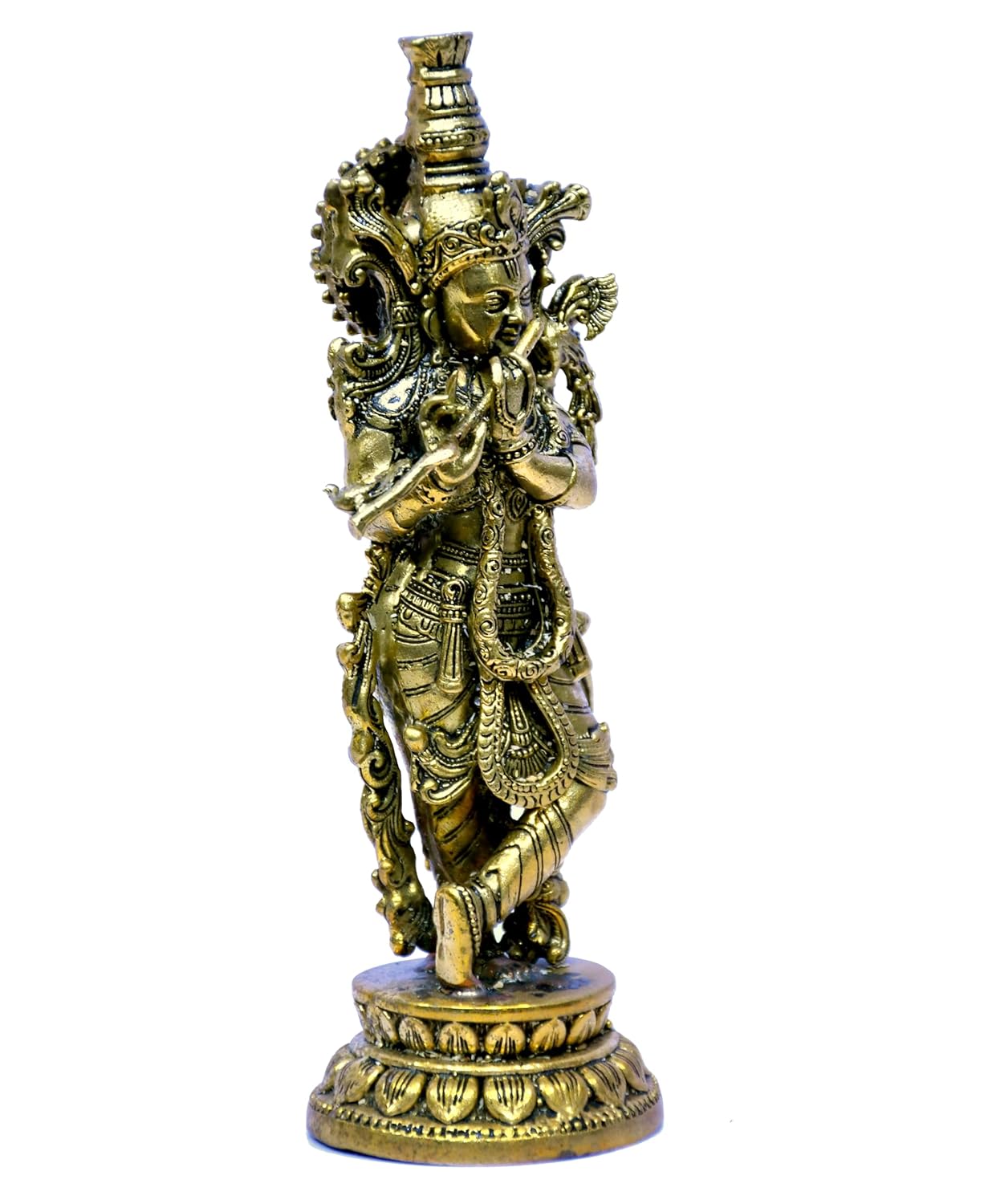 ESPLANADE Brass Krishna Statue, Krishan Murti, Kishan Krishna Idol Small, Hindu God Idols for Pooja Room, Mandir Decoration, Home Decoration Items for Living Room, Golden 6"