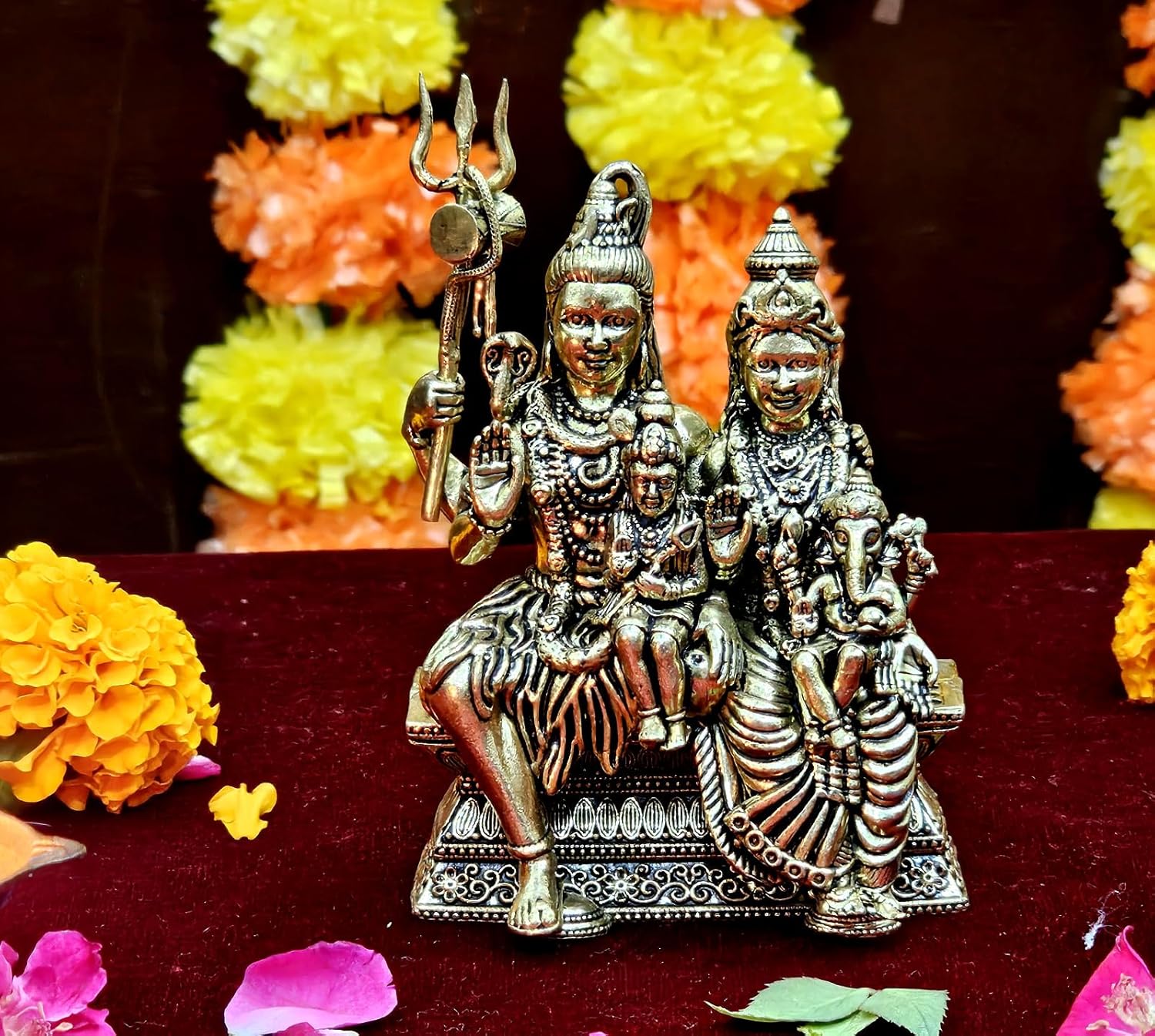ESPLANADE Brass Shiv Parivar Murti for Home Puja, 4.3" Shiva Idol, Shiv Family Statue Parvati Kartikay, Ganesh, Hindu God Idols for Pooja Room, Mandir Decoration